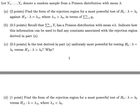 Let Y1 Yn Denote A Random Sample From A Poisson Chegg