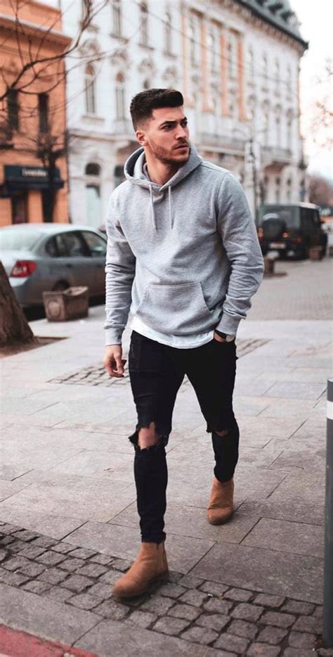 Black Jeans Ripped Jeans Attires Ideas With Grey Hoody Hoodie Outfit