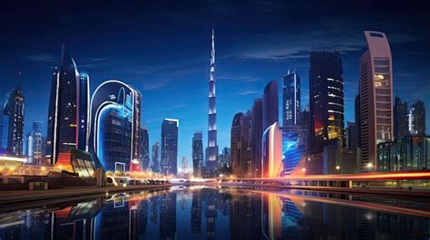 Premium Photo Nighttime View Of A Futuristic Cityscape With Neon Light