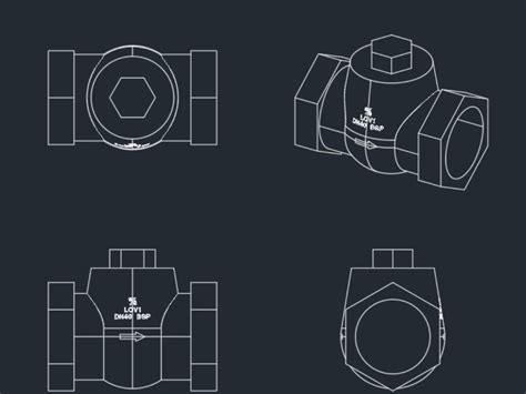 R Ckschlagventil Zoll Gewinde In Autocad Cad Bibliothek