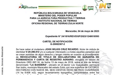 Inti Cartel De Notificaci N De Revocatoria A John Wilkis Cruz Ricardo