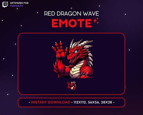 Cool Red Dragon Twitch Emote Waving Dragon Emote Dragon Discord Emote Gaming Streaming Assets