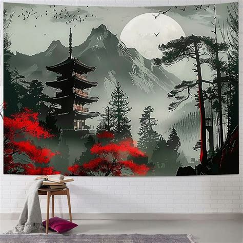 Onetech Mountain Forest Tapestry For Bedroom Black And White Nature