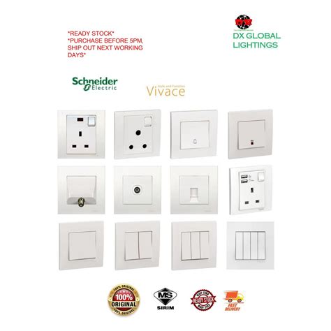 Ready Stock Schneider Vivace Series White Switches And Sockets Switch Socket With Sirim