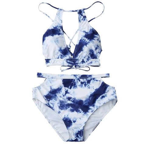 New Design High Waisted Cut Out Tie Dyed Bikini Sexy Printing Swimsuit