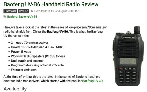 Baofeng Uv B6 Handheld Radio Review Resource Detail