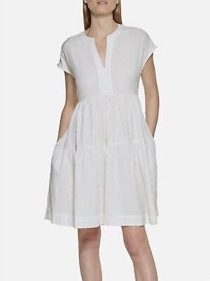 CALVIN KLEIN Womens White Unlined Pullover Tie Cap Sleeve Split Dress 4