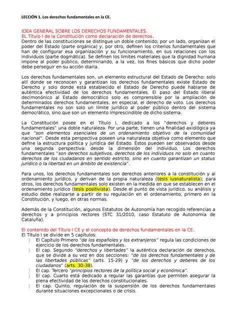 Tema 1 Los Derechos Fundamentales En La Ce Idea General Sobre Los Derechos Fundamentales El