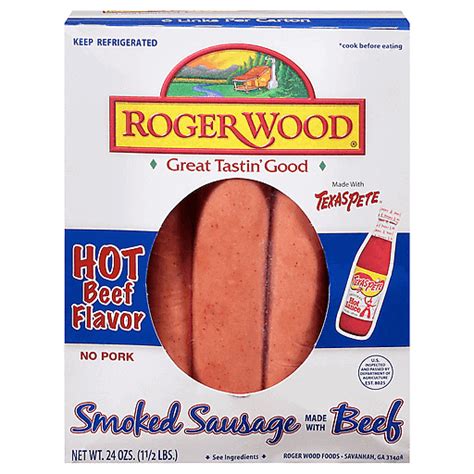 Roger Wood Sausage Hot Beef Flavor Smoked 24 Oz Deli Carlie Cs