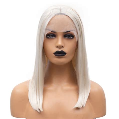 Rongduoyi Blonde Heat Resistant Hair Synthetic Lace Wigs For Women Short Silky Straight Blonded