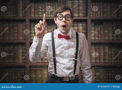 Funny Young Man Nerd With Finger Up Has An Idea Stock Image Image Of