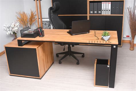 Biurko Loft Office Slim Z Drewnianym Blatem I Szufladami