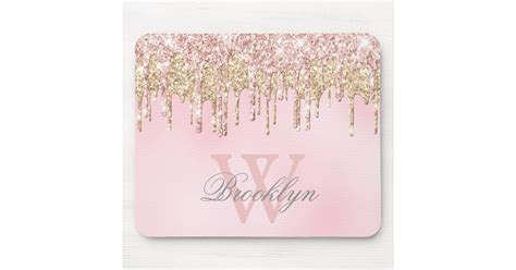 Glitter Drips Girly Blush Pink Rose Gold Monogram Mouse Pad Zazzle