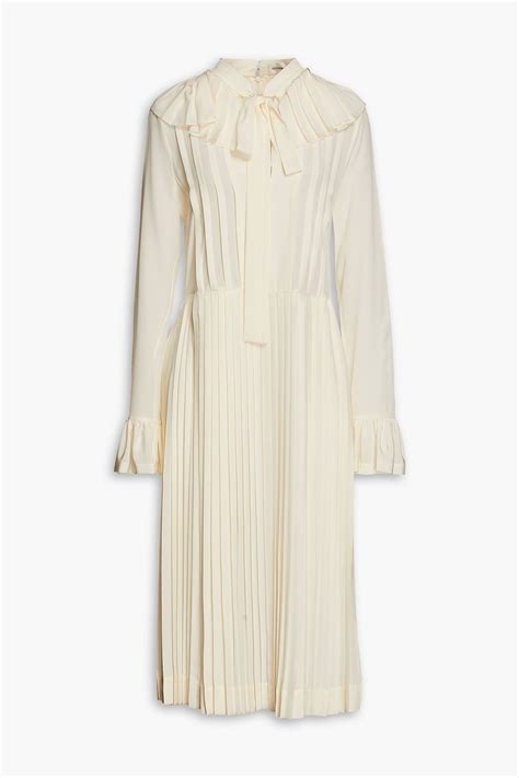 VICTORIA BECKHAM Pussy Bow Pleated Silk Crepe Midi Dress THE OUTNET