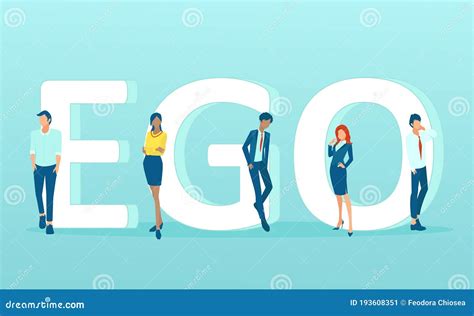 Vector Of Men And Women Standing By The Word Ego Stock Vector