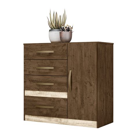 Cômoda 4 Gavetas E 1 Porta Vênus Castanho Wood Avelã Wood 707381 Moval