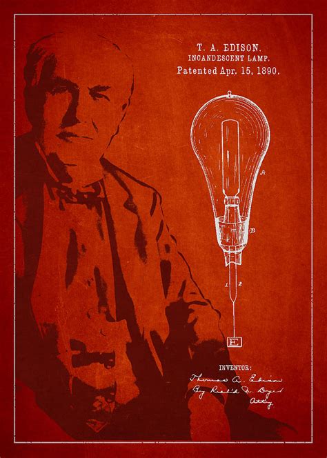 Thomas Edison Incandescent Lamp Patent Drawing From 1890 Digital Art By