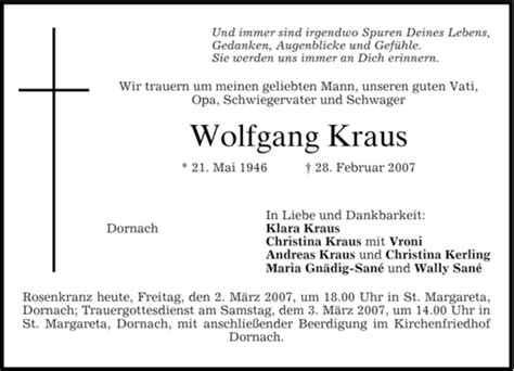 Traueranzeigen Von Wolfgang Kraus Trauer Merkur De