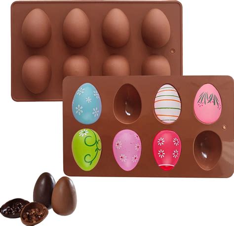 Amosfun Moldes De Silicona Para Huevos De Pascua 8 Cavidades En Forma De Huevo De