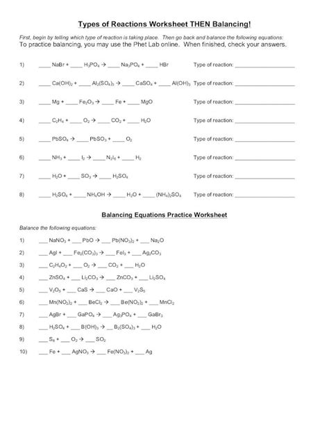 Pdf Types Of Reactions Worksheet Then Balancing · Types Of Reactions Worksheet Then Balancing