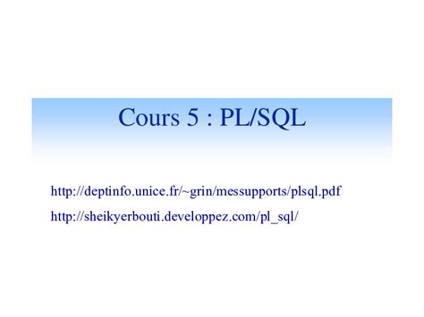 Télécharger cours PL SQL Télécharger cours informatique en PDF