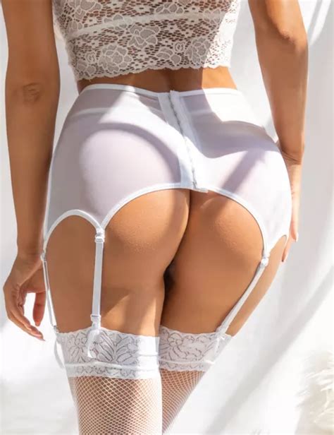 Porte Jarretelles Taille Haute En Dentelle Blanc Avec String Lingerie