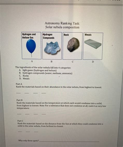 Solved Astronomy Ranking Task: Solar nebula composition | Chegg.com