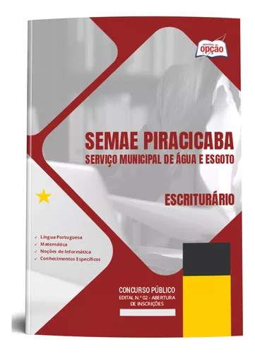 Apostila Semae Piracicaba Sp 2024 Escriturário Editora Opção