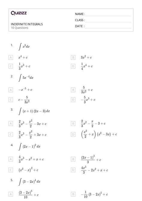 Integrals Worksheets For Th Year On Quizizz Free Printable