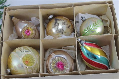 Box 6 Vintage Mercury Glass Triple Indent Spiral Christmas Ornament W