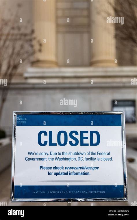 Washington DC USA 20th Jan 2019 National Archives Shut US Federal