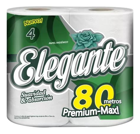 Papel Higiénico Elegante Premium Hoja Simple 80 M De 4 U