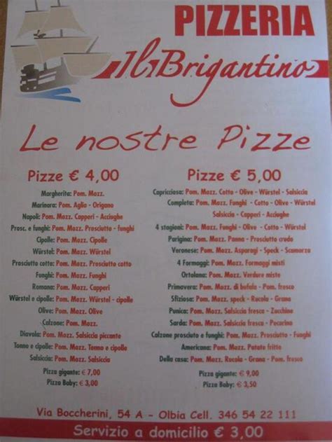 Menu Da Il Brigantino Pizzeria Olbia Olbia