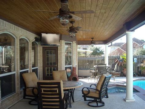 Pine Tongue And Groove Ceiling And Tuscan Columns On Patio Cover In