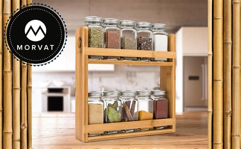 Morvat Bamboo Wood Spice Rack Organizer Wooden Spice Rack Wood Spice Organizer Spice Shelf