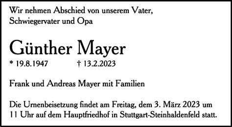 Traueranzeigen Von G Nther Mayer Trauer De