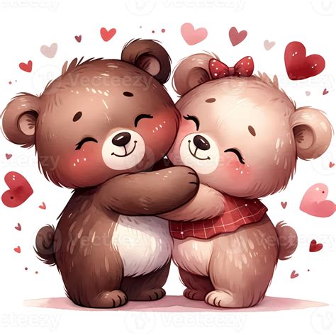 Ai Generado Un Linda Dibujos Animados Pareja De Osos En Amor Con Corazón Para San Valentin Día