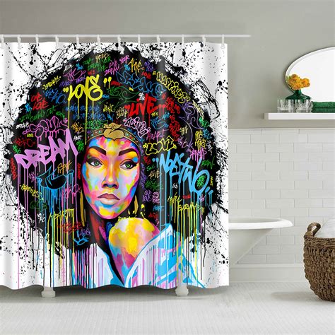 Black Love Afro Shower Curtain Set 4 Pcs Art Colorful Quote