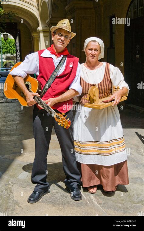 Couple Wearing Traditional Maltese Costume Valletta Malta Stock Photo