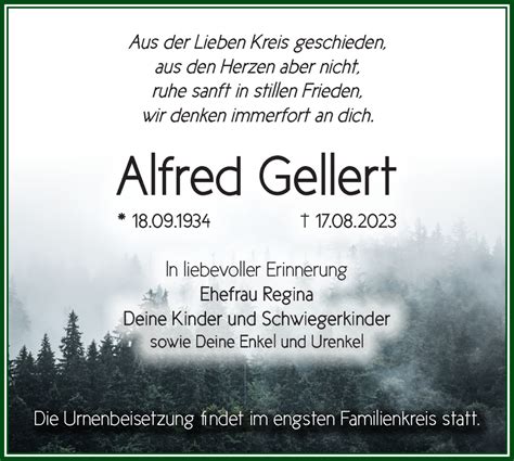 Traueranzeigen von Alfred Gellert Märkische Onlinezeitung Trauerportal