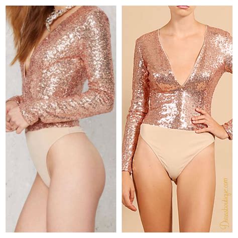 Rose Gold Sequins Long Sleeves Bodysuit Divas Boutique