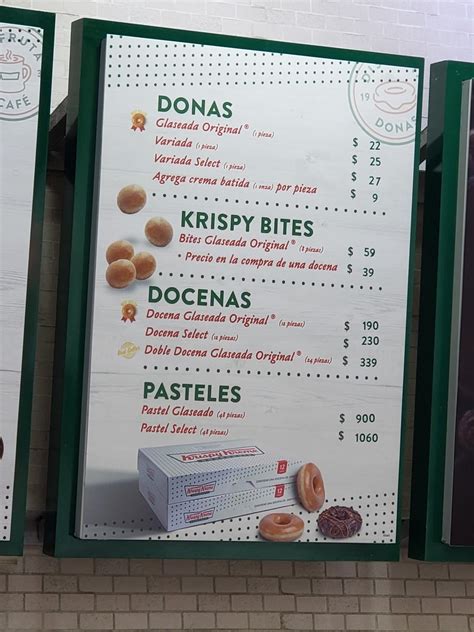 Menu at Krispy Kreme restaurant Mexico City Av Juárez 32