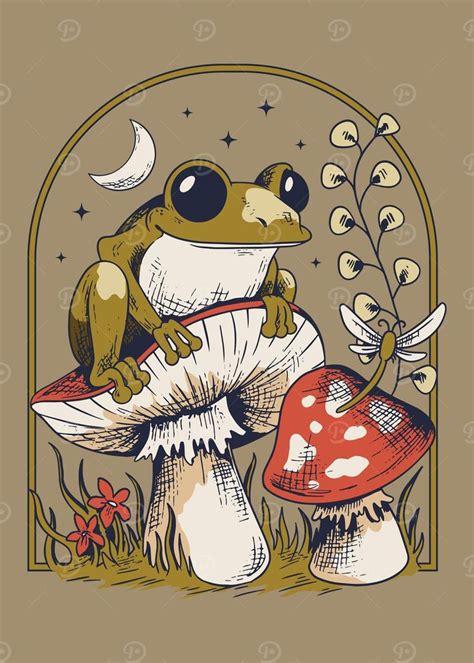 Mushroom Frog Poster By Fateh Lahlah Displate In 2023 Vintage