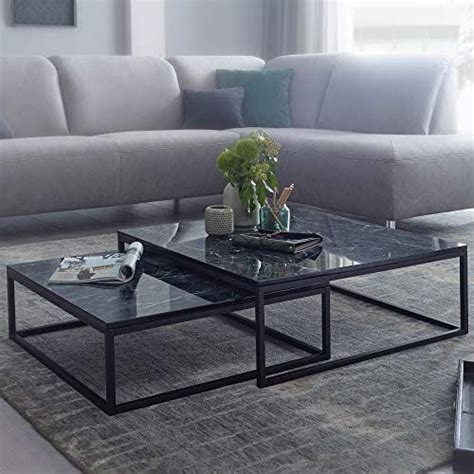 FineBuy Design Couchtisch 2er Set Marmor Optik Eckig Couchtische 2