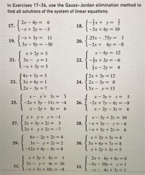 Solved In Exercises 17 36 Use The Gauss Jordan Elimination