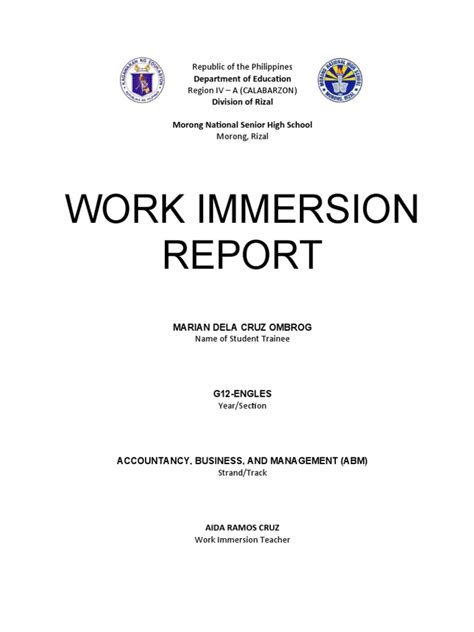 Work Immersion Portfolio Templatee Pdf Job Interview Curriculum