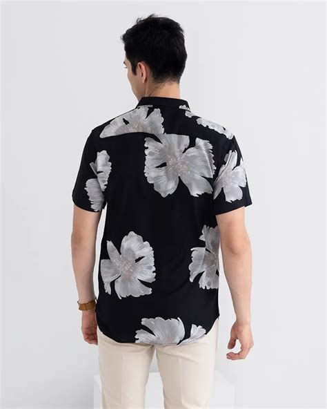 Black Exo Leaf Floral Printed Slim Fit Shirt For Men Buzz Shop