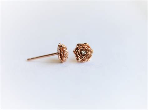 Rose 14k Rose Stud Earrings Flower Dainty Gold Studs Etsy