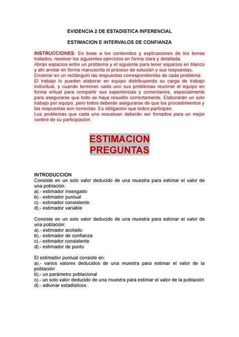 Ej Evidencia Sr Estimacion E Intervalos De Confianza Evidencia