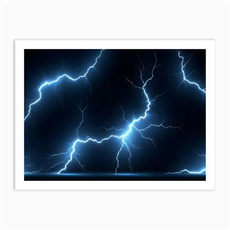 Abstract Blue Lightning Bolts On Black Background Art Print By Chaotic Fy